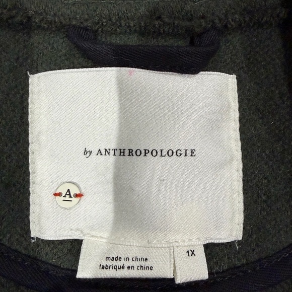 By Anthropologie Dark Olive Green Cotton Wool Blend Blazer Sweater Jacket Sz 1X - Picture 3 of 8